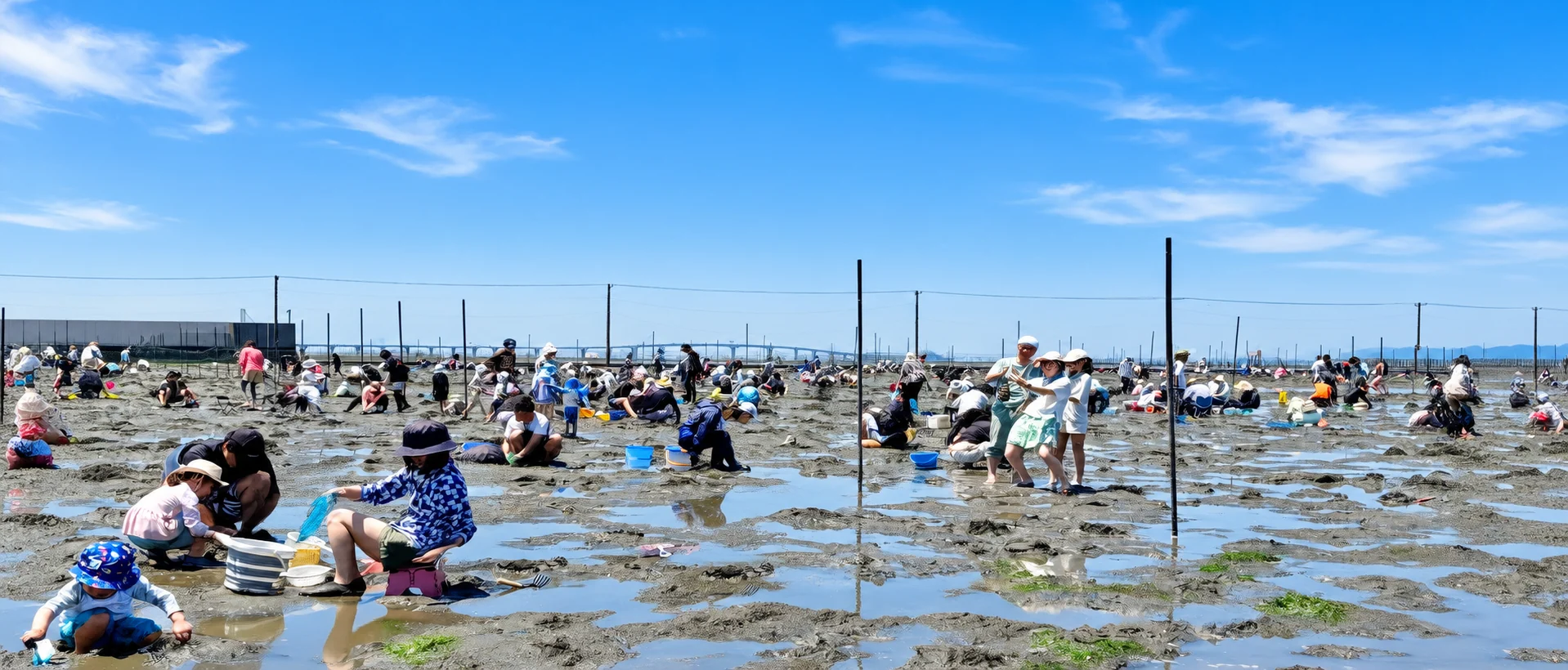 青空の下、たくさんの来場者でにぎわう牛込海岸